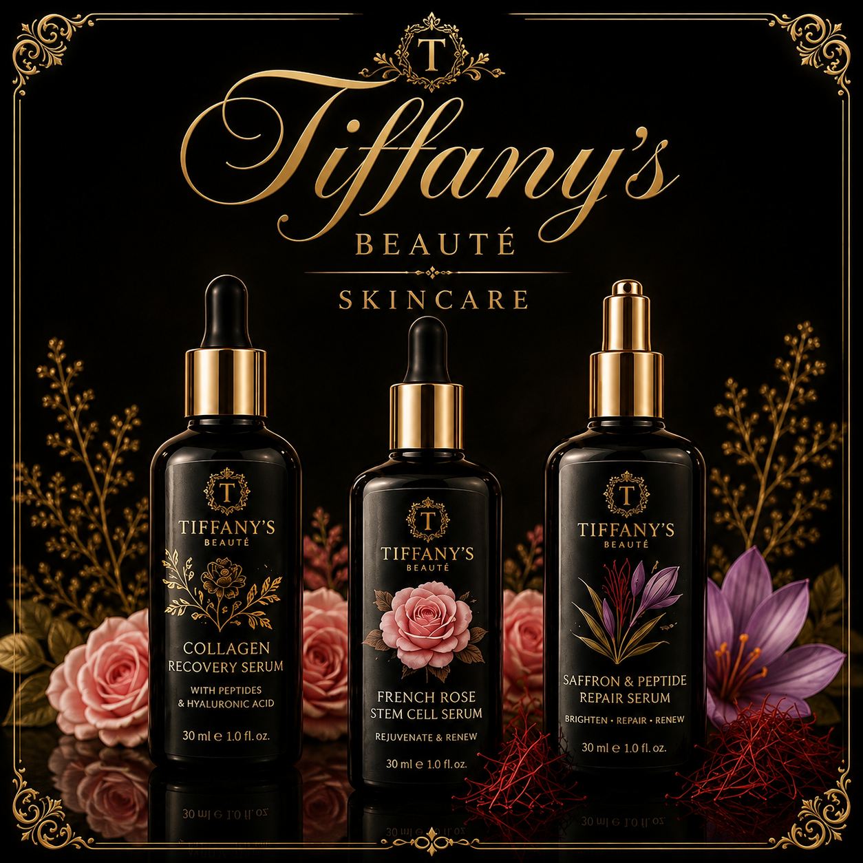 Tiffany's Beauté black and gold serum collection