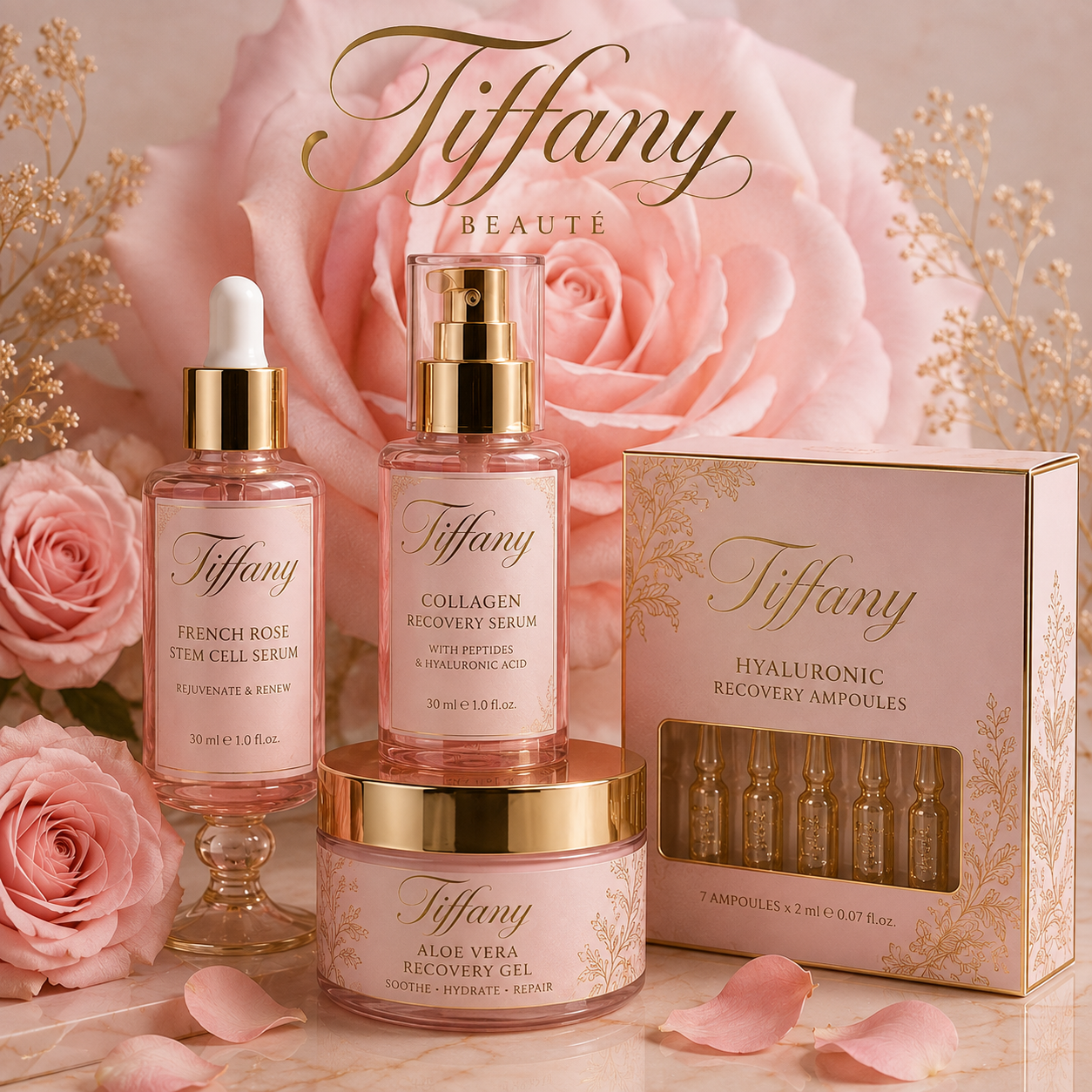Tiffany's Beauté pink French rose skincare collection