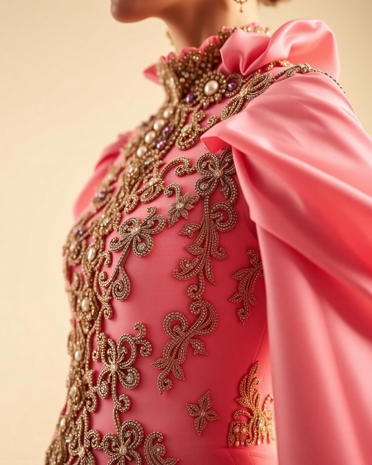 Detail of pink and gold couture
